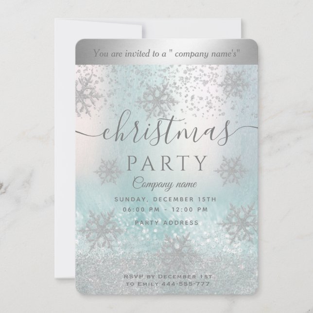 Silver snowflake corporate Christmas party Invitation (Front)