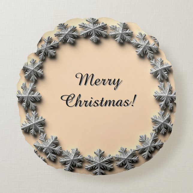Silver Snowflake Frame Round Cushion (Front)