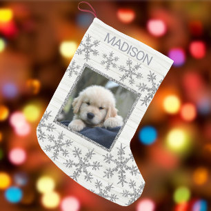 Silver Snowflake Fun Kids Or Pets Photo Small Christmas Stocking