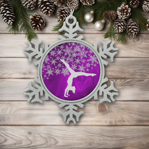 Silver Snowflake Gymnast on Violet Pewter Christmas Ornament