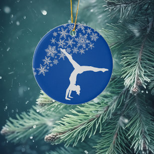 Silver Snowflake Gymnast Personalised Ceramic Tree Decoration