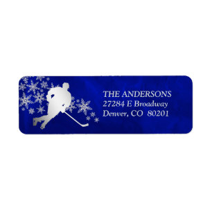 Silver Snowflake Hockey Player Return Address Label
