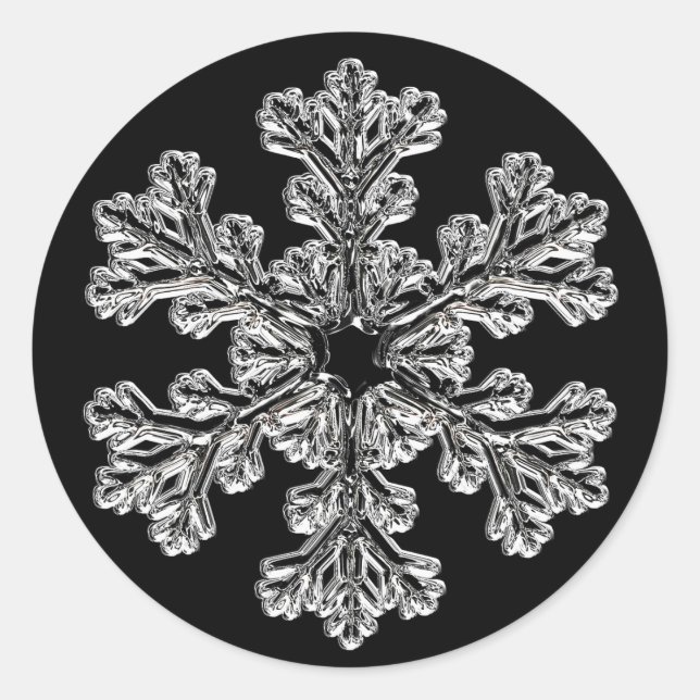 Silver Snowflake Holiday Greeting Classic Round Sticker (Front)