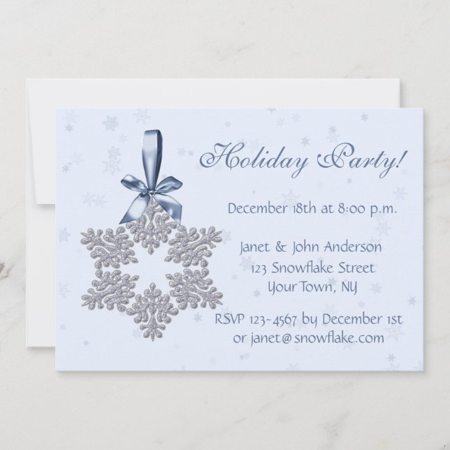 Silver Snowflake Holiday Invitation (Front)