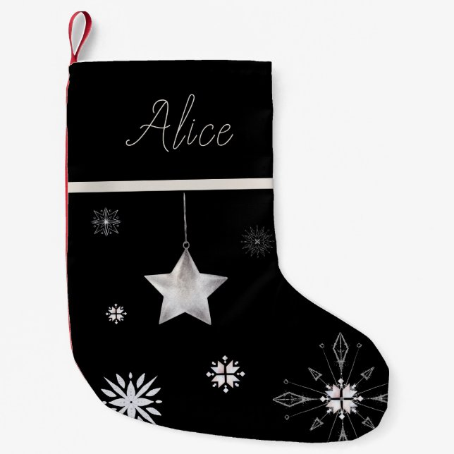 silver snowflake hygge Monogram Christmas Stocking (Front)
