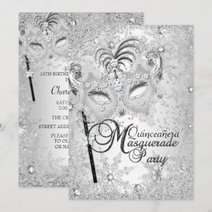 Silver Snowflake Mask Masquerade Quinceanera Invitation