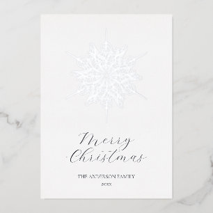Silver Snowflake Merry Christmas Family Foil Holiday Card