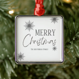 Silver Snowflake Merry Christmas Metal Ornament