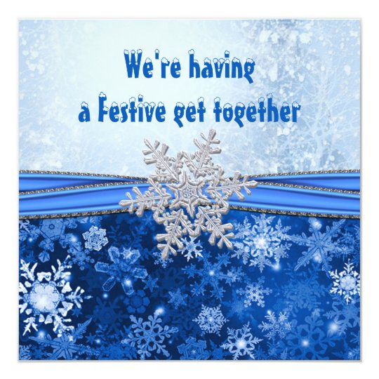 Silver snowflake on blue New Year Holiday party Card