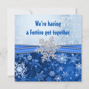 Silver snowflake on blue New Year Holiday party Invitation