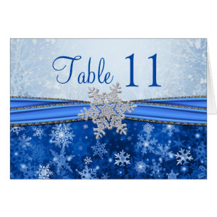 Silver snowflake on blue Table number
