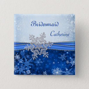 Silver snowflake on blue Wedding Bridesmaid 15 Cm Square Badge