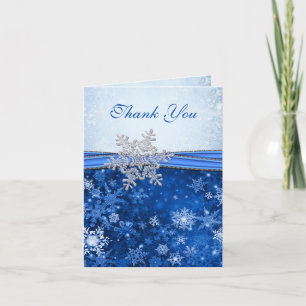 Silver snowflake on blue Wedding Thank You