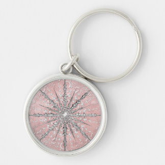 Silver snowflake pink elegant vintage winter  key ring