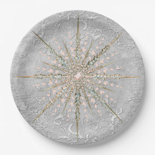 Silver snowflake pink elegant vintage winter  pape paper plate