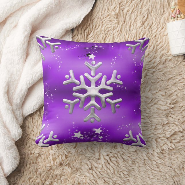 Silver Snowflake Purple Christmas Cushion (Blanket)