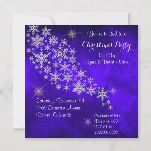 Silver Snowflake Royal Blue Christmas Party Invitation (Front)
