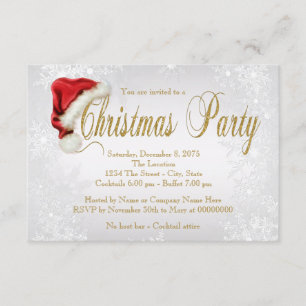 Silver Snowflake Santa Hat Christmas Party Invitation