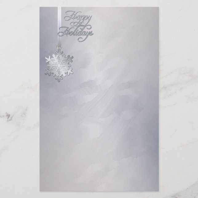 Silver Snowflake Silver Foil Holiday Stationery (Front)