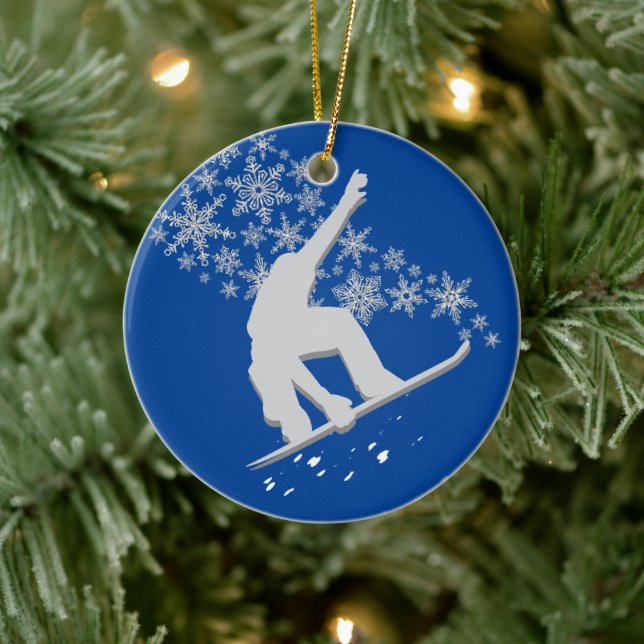 Silver Snowflake Snowboarder Personalised Ceramic Tree Decoration (Tree)