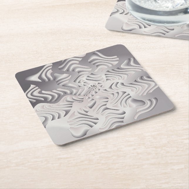 silver snowflake square paper coaster (Angled)