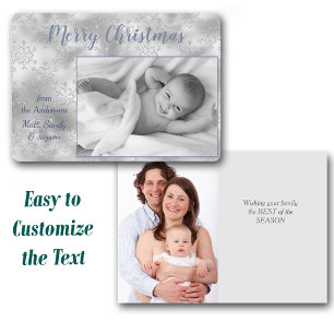Silver Snowflake Two Photo Template Christmas Card
