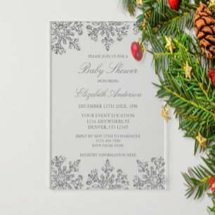 Silver Snowflake Winter Baby Shower Acrylic Invitations