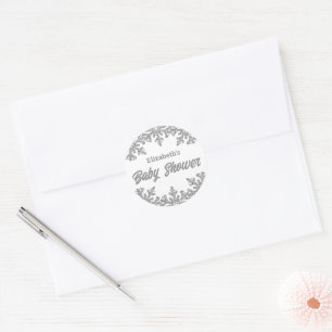 Silver Snowflake Winter Baby Shower Classic Round Sticker