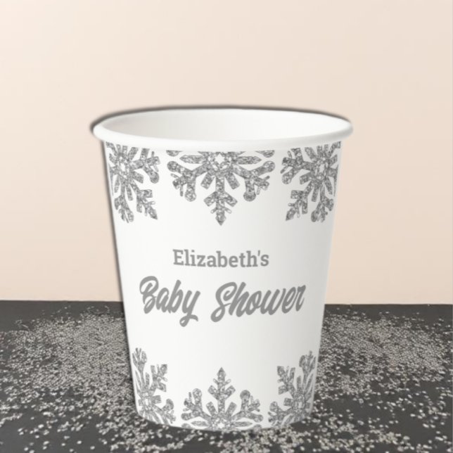 Silver Snowflake Winter Baby Shower Paper Cups (Creator Uploaded)