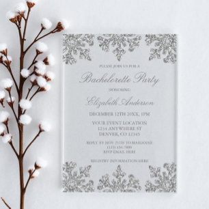 Silver Snowflake Winter Bachelorette Party Acrylic Invitations
