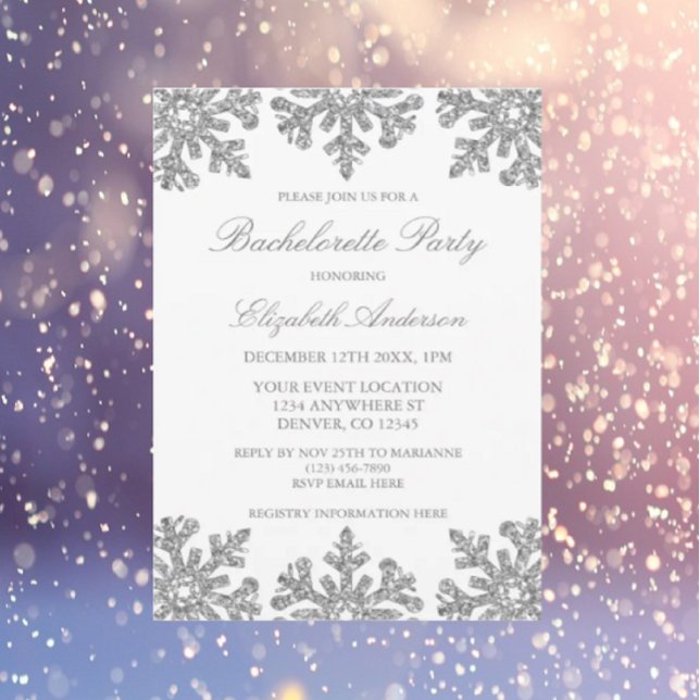 Silver Snowflake Winter Bachelorette Party Invitation (Creator Uploaded)