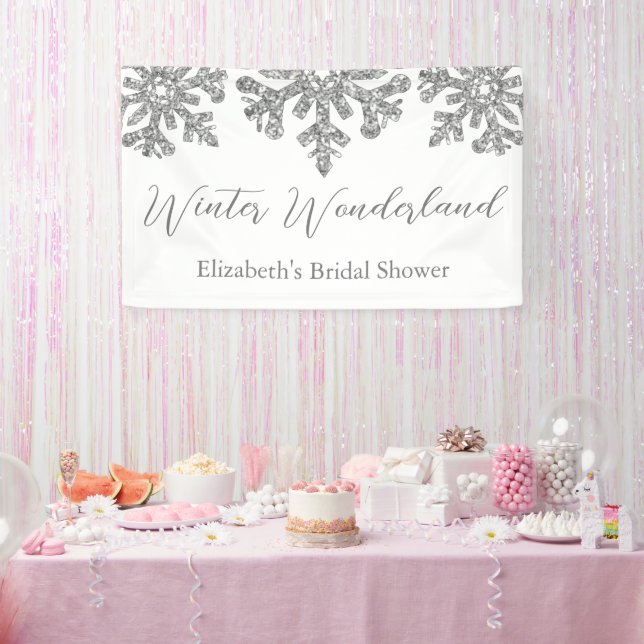 Silver Snowflake Winter Bridal Shower Banner (Party)