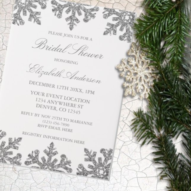 Silver Snowflake Winter Bridal Shower Vellum Invitations (Creator Uploaded)