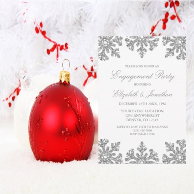 Silver Snowflake Winter Engagement Party Invitation (Creator Uploaded)