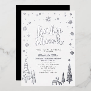 Silver Snowflake Winter Forest Baby Shower Foil