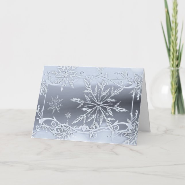 Silver snowflake winter ice elegant grey card (Front)