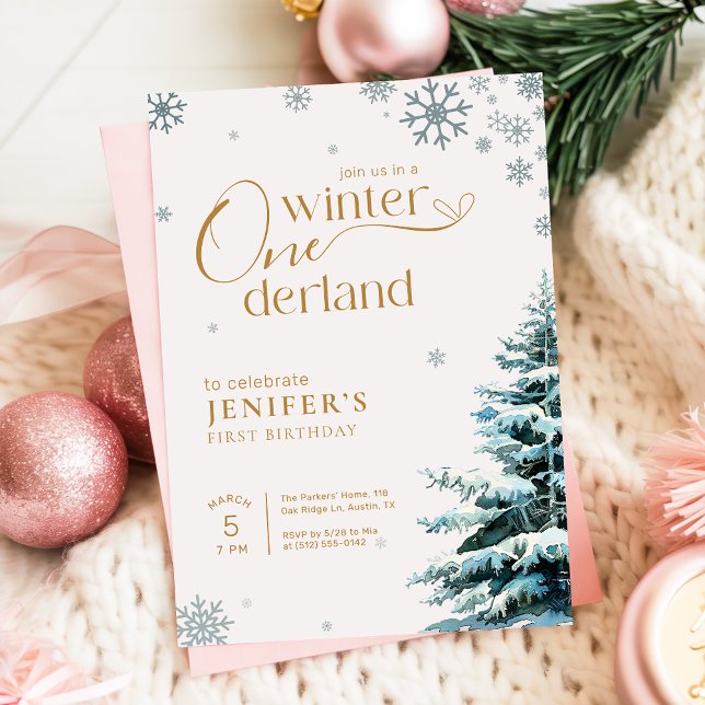 Silver Snowflake Winter Onderland 1st Birthday Invitation (Creator Uploaded)