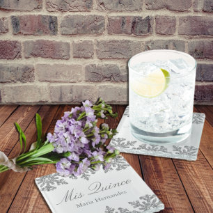 Silver Snowflake Winter Quinceanera Glass Coaster