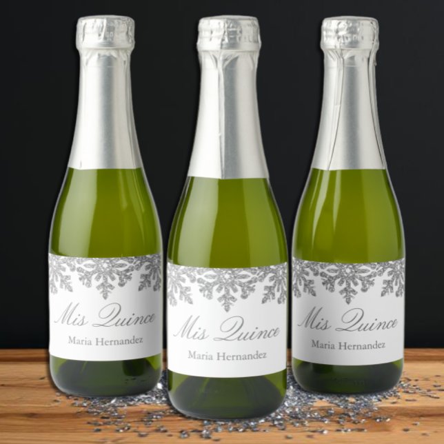 Silver Snowflake Winter Quinceanera Sparkling Wine Label (Creator Uploaded)