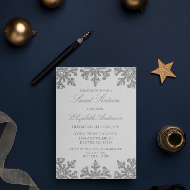 Silver Snowflake Winter Sweet 16 Invitation (Creator Uploaded)