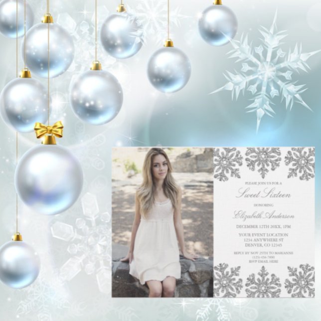 Silver Snowflake Winter Sweet 16 Invitation (Creator Uploaded)