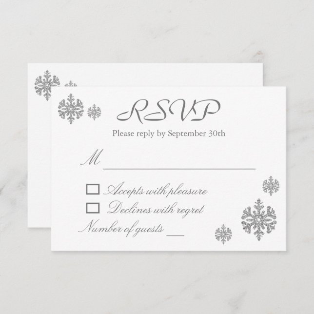 Silver Snowflake Winter Sweet Sixteen RSVP Card (Front/Back)