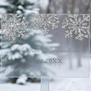 Silver Snowflake Winter Wedding Acrylic Sign