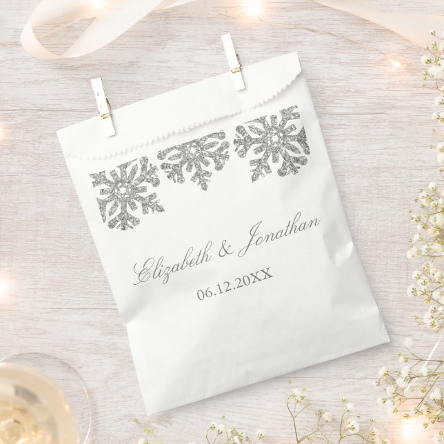 Silver Snowflake Winter Wedding Favour Bag (Clipped)