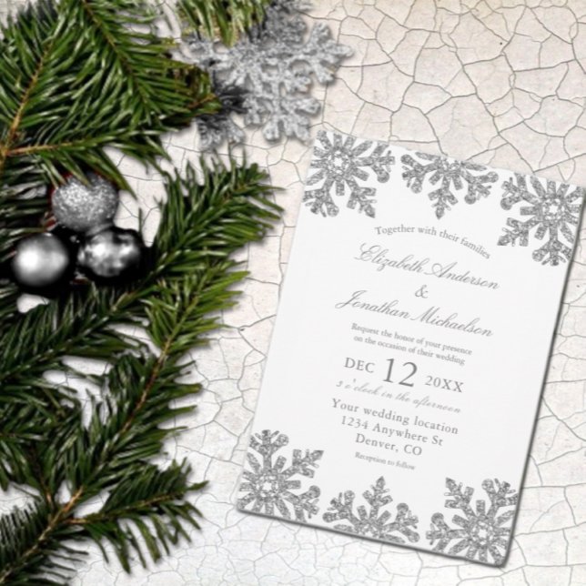 Silver Snowflake Winter Wedding Invitation (Creator Uploaded)