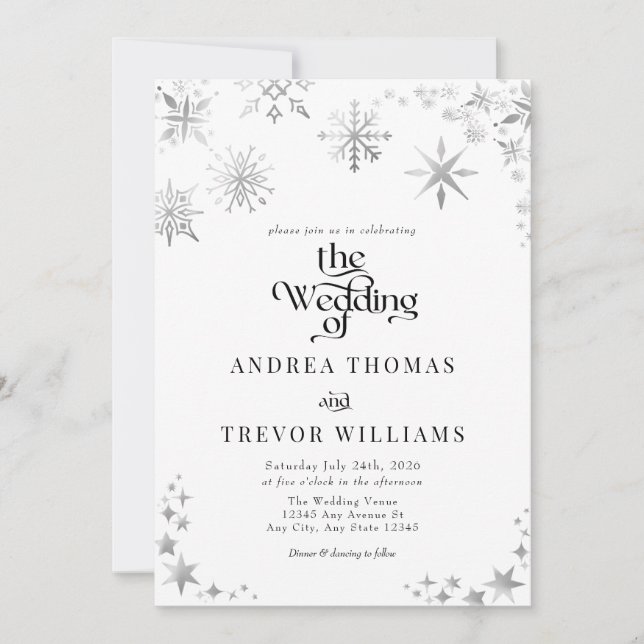Silver Snowflake | Winter Wedding Invitations (Front)