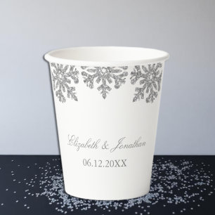 Silver Snowflake Winter Wedding Paper Cups