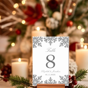 Silver Snowflake Winter Wedding Table Number Card