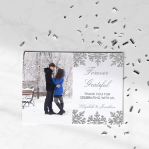 Silver Snowflake Winter Wedding Thank You Card