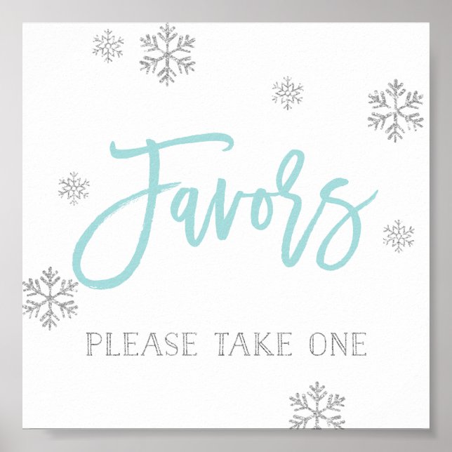 Silver Snowflakes and Blue Chic Favor Sign (Front)